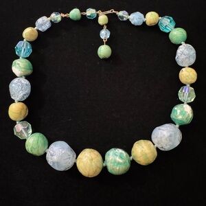 Green, Yellow & Light Blue Vintage Beaded Necklace